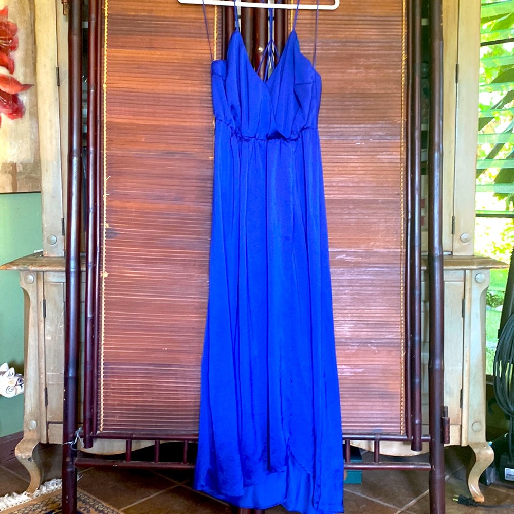 Long silk blue dress